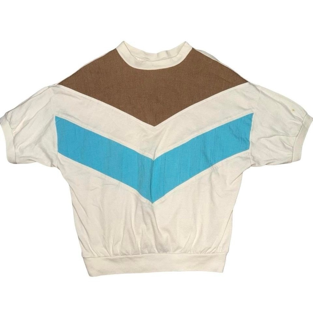 Vintage 70s Act III chevron color block blouse M/L - Picture 4 of 7